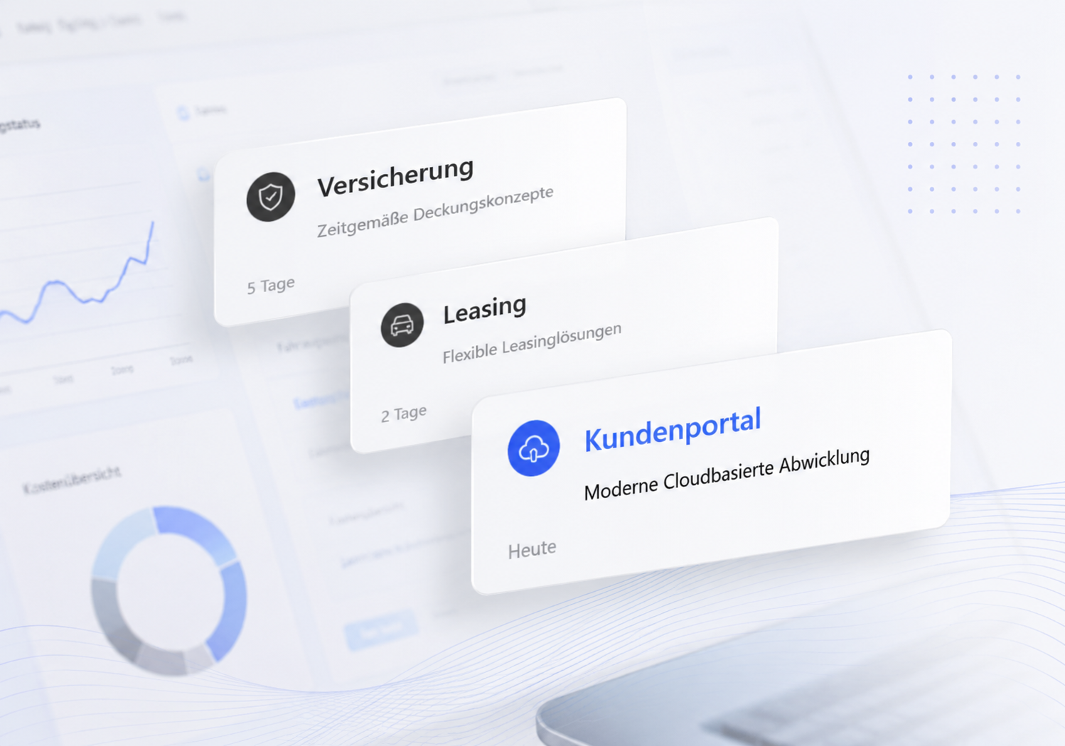 Leasio Portal: Versicherung, Leasing und Kundenportal Dashboard-Karten